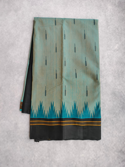 Kanchi Cotton Saree With Silk Border - Teal with Black Border