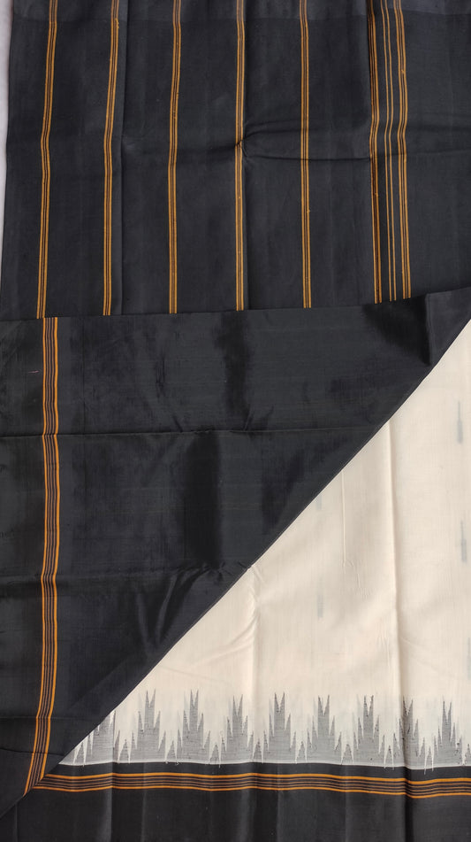 Kanchi Cotton Saree With Silk Border - White with Black Border
