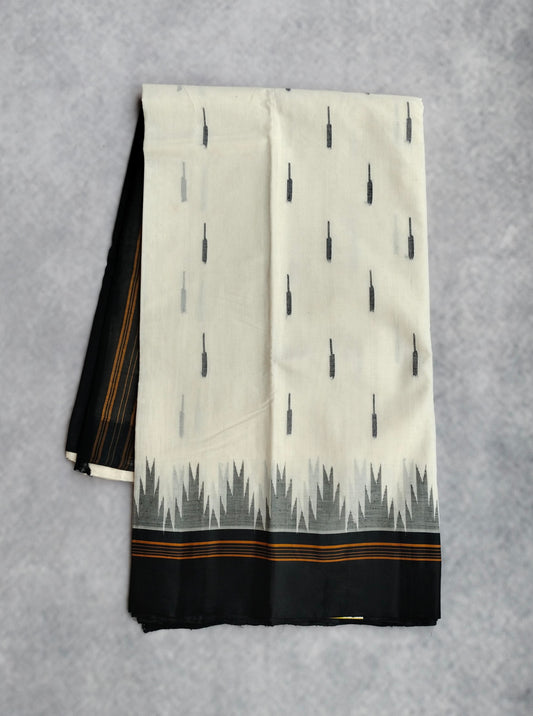 Kanchi Cotton Saree With Silk Border - White with Black Border