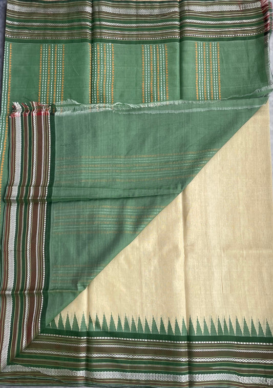 Vidarbha Tussar Silk - Beige with Green Border (Big)