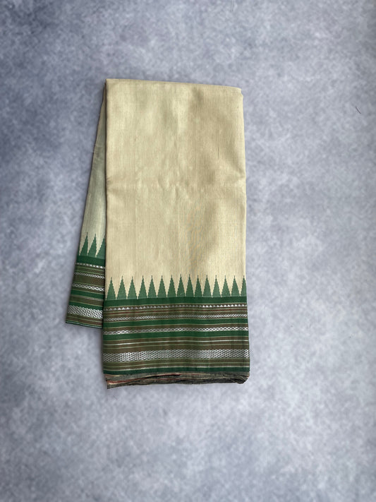 Vidarbha Tussar Silk - Beige with Green Border (Big)