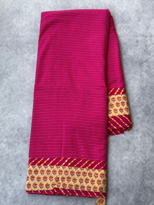 Cotton Saree with Attached Border - (Pink)