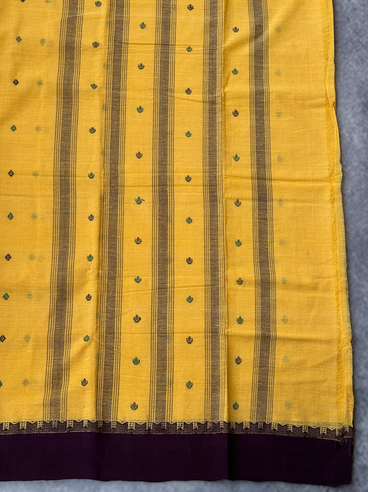 Ponduru Khadi Saree - (Yellow with purple border)