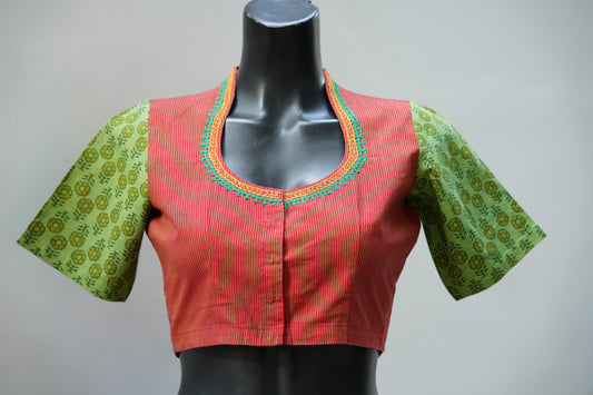 Cotton Blouse with Embroidery Front Open