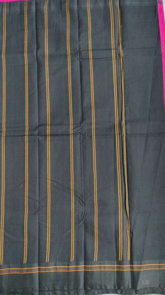 Kanchi Cotton Saree With Silk Border - Pink with Black Border
