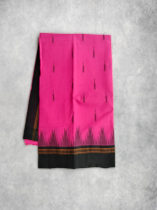 Kanchi Cotton Saree With Silk Border - Pink with Black Border