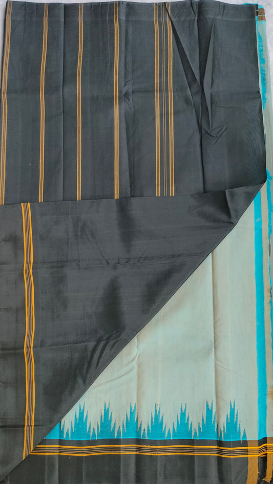 Kanchi Cotton Saree With Silk Border - Teal with Black Border