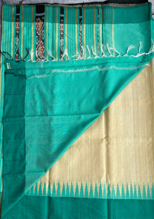 Vidarbha Tussar Silk - Beige with Teal and Black Border