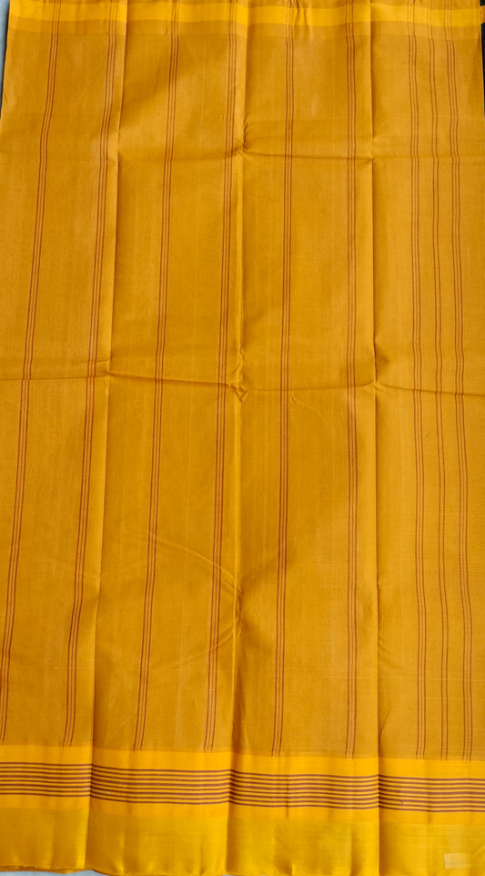 Kanchi Cotton Saree With Silk Border - Green with Yellow Border