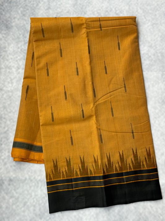 Kanchi Cotton Saree with Silk Border - (Light brown with black border)