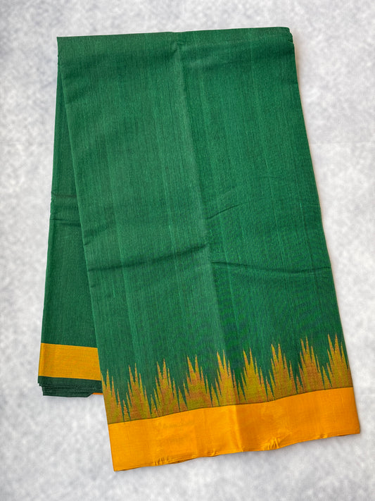 Kanchi Cotton Saree with Silk Border - (Green with yellow border)