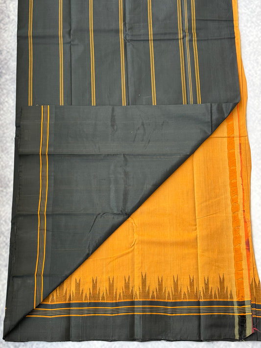 Kanchi Cotton Saree with Silk Border - (Light brown with black border)