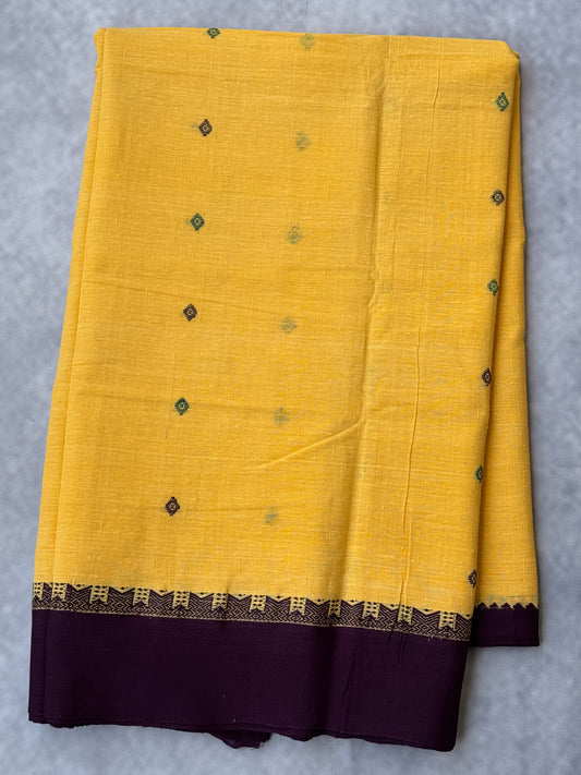Ponduru Khadi Saree - (Yellow with purple border)