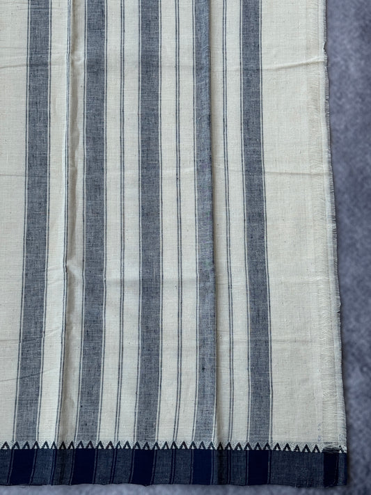 Ponduru Khadi Saree - (White with blue border)