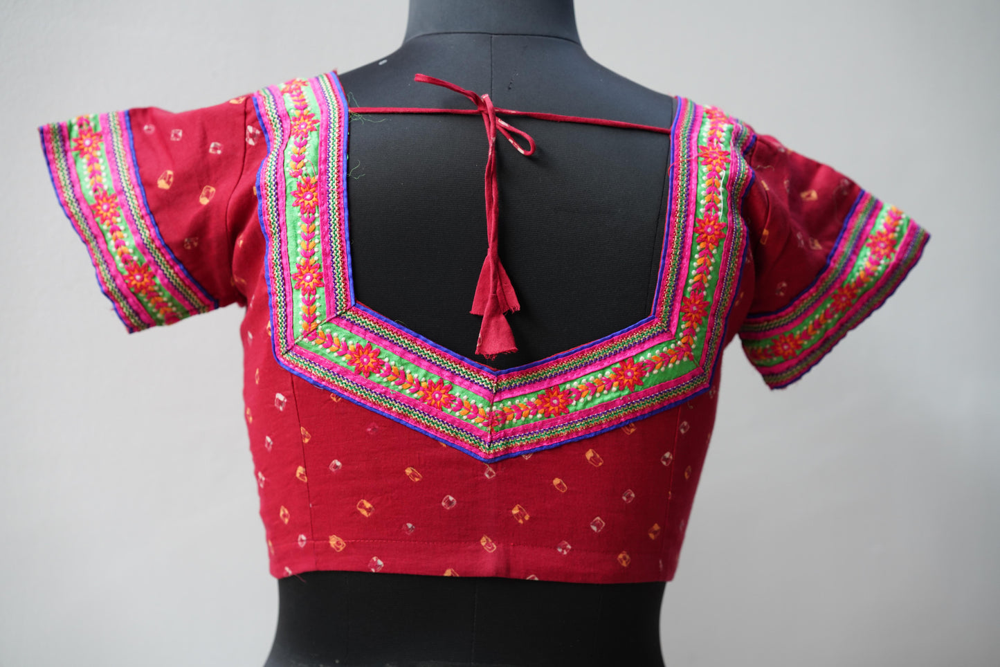 Bandhini Print Silk Cotton Blouse with Embroidery