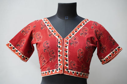 Printed Cotton Blouse with Mirrors Front Open