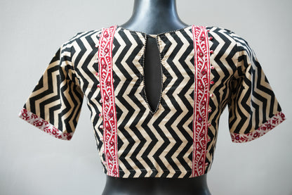 Printed Cotton Blouse with Mirrors Front Open