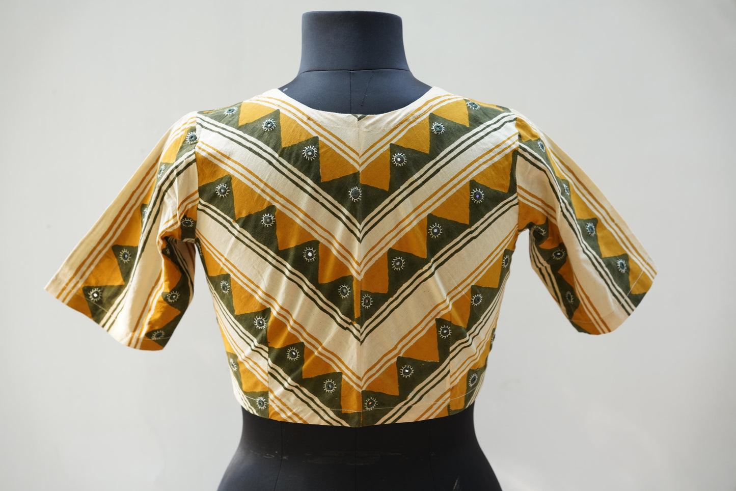 Printed Cotton Blouse with Mirrors